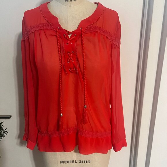 THE KOOPLES  Chiffon Lace Up Blouse Size Small - Picture 4 of 10